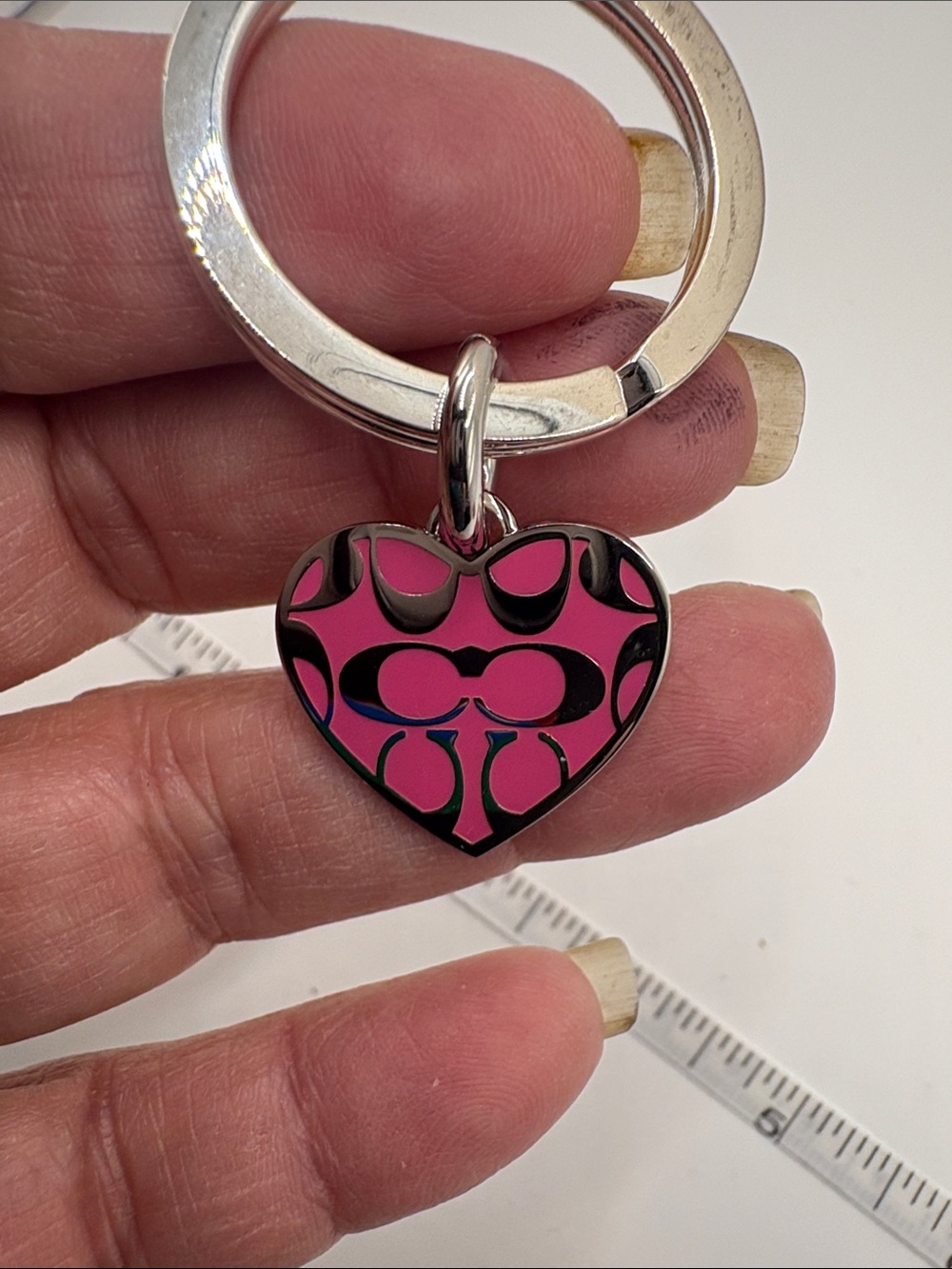 Coach Mini Heart Logo Keychain in Pink Enamel